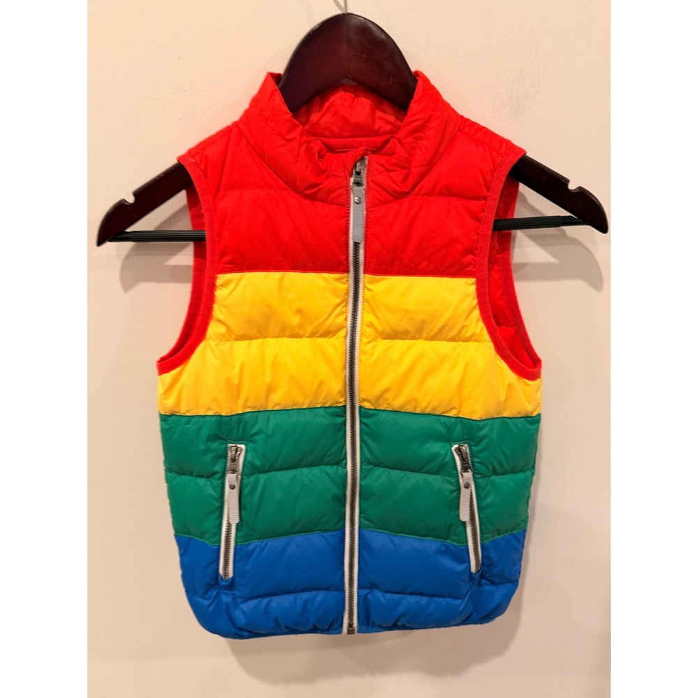 Hanna Andersson Kids Rainbow Colorblock Puffer Vest Down Filled‎ Red Yellow 6-7